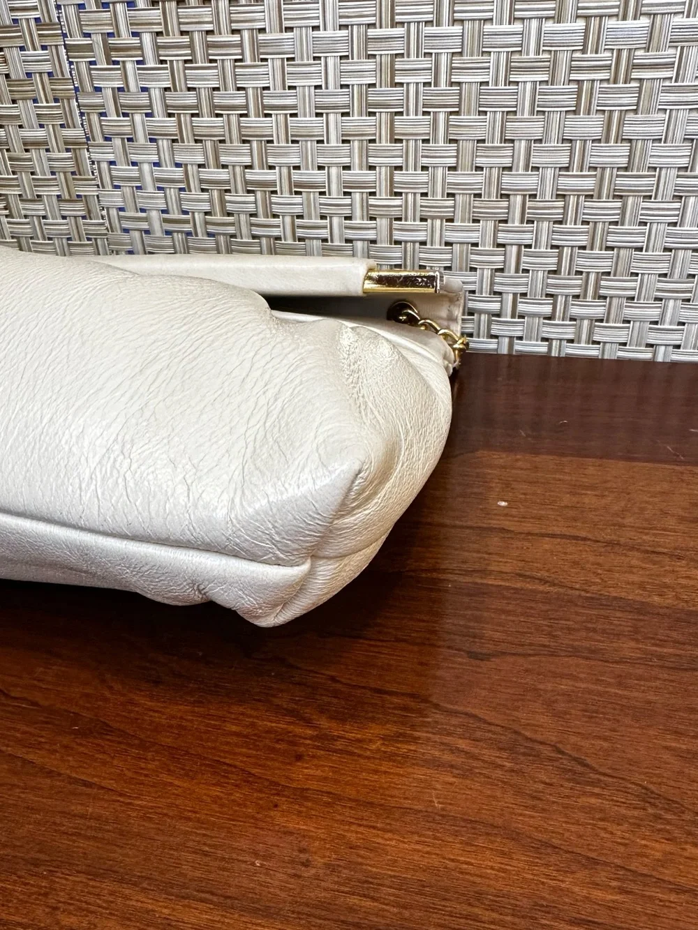 VTG 1970s Ivory Ruched Convertible Envelope Evening Clutch Gold Tone Chain
